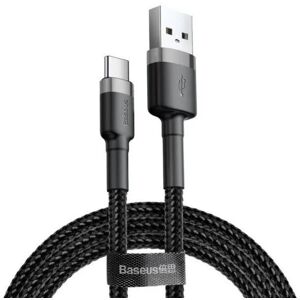 Baseus Cafule USB-C kábel 3m šedo-čierny nylonový DATUSBC2A3MBASCGR - Prepojovací kábel 2A