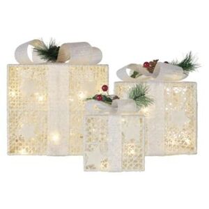 Emos LED darčeky biele s ozdobou, 3 veľkosti, teplá biela DCFC27 - Vianočná dekorácia