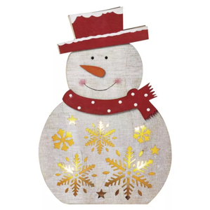 Emos LED vianočný snehuliak drevený 30cm, 2× AA, teplá b., čas. DCWW07 - Vianočná dekorácia