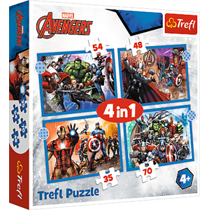 Trefl Trefl Puzzle 4v1 - Odvážni Avengeri / Disney Marvel The Avengers 34386
