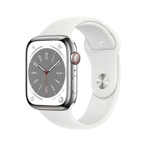 Apple Watch 8 GPS + Cellular 45mm Silver Stainless Steel Case with White Sport Band MNKE3CS/A - Smart hodinky