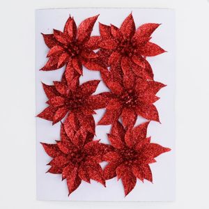 Vianočná Poinsettia plast. 8,5cm s/6 červená 8002434 - Dekorácia