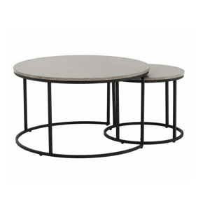 IKLIN Beton/CI 0000261525 - Konferenčné stolíky, set 2 ks, beton/čierna(1ks priemer 80+1ks priemer 50cm)