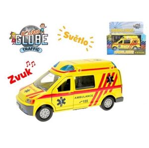 MIKRO -  Ambulancia kov 14cm spätný chod na batérie so svetlom a zvukom 65439 - Sada áut
