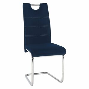 ABIRA NEW MO  + 10% zľava na domáce potreby - stolička jedálenská, látka modrá Velvet / svetlé šitie / podnož chróm
