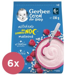 6x GERBER Kaša mliečna cereal malinová Dobrú noc 230 g VP-F176530