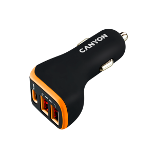 Canyon 2x USB-A, 1xUSB-C 18W PD oranžovo-čierny - Univerzálny USB adaptér do auta