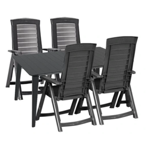 Hecht JARDIN GRAPHITE 4 vystavený kus - stôl a 4ks polohovacie stoličky, plast