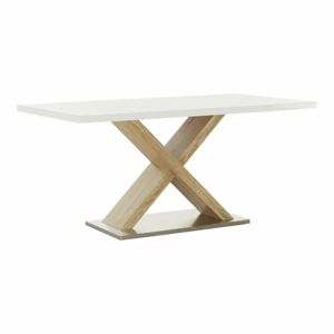 FARNEL BI/DS - jedálenský stôl pevný 160x90x76 cm, biela vysoký lesk / dub sonoma
