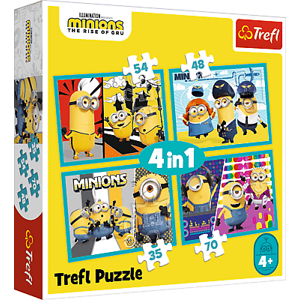Trefl Trefl Puzzle 4v1 - Šťastný svet Mimoňov / Mimoni: Zloduch prichádza 34339