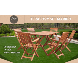 Strend Pro LEQ MARIBO vystavený kus - set terasový drevený = stôl LOMBORG (802239) + 6ks stoličiek RINGE (802240)
