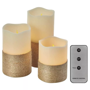 Emos LED dekorácia – 3x vosková sviečka s povrázkom, 3x 3x AAA, vnútorná, vintage, ovládač - LED sviečky