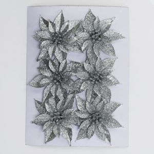 Vianočná Poinsettia plast. 8,5cm s/6 strieborná 8002435 - Dekorácia