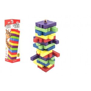 Teddies Hra veža drevená 60ks farebných dielikov spoločenská hra hlavolam v krabičke 7,5x27,5x7,5cm 00850088