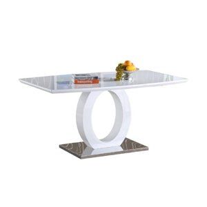 ZARNI BI vystavený kus - jedálenský stôl pevný 150x80x75 cm, biela vysoký lesk / oceľ