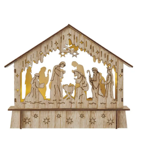 Emos LED vianočný betlehem drevený, 15cm, 2xAA, vnútorný, teplá biela, časovač DCWW34 - Vianočná dekorácia