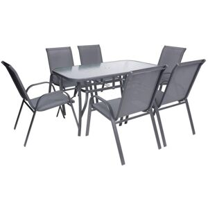 Strend Pro ANTOINE SET 802370 - Set terasový, stôl sklenený + 6x stolička, shadow gray-šedý