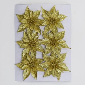 Vianočná Poinsettia plast. 8,5cm s/6 zlatá 8002433 - Dekorácia