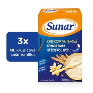 3x SUNAR Kaša mliečna krupicová na dobrú noc vanilková 225 g VP-F011435