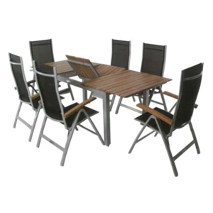 Hecht HECHT MONTANA - stôl rozkladací + 6ks polohovateľných stoličiek, hliník/drevo akácia
