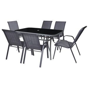 Strend Pro ANTOINE SET 802343 - Set terasový, stôl sklenený + 6x stolička, moonstone-tmavošedý