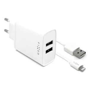FIXED Sieťová nabíjačka Lightning 15W Smart Rapid Charge biela - Univerzálny USB adaptér s Lightning káblom MFI
