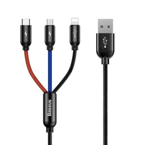 Baseus 3v1 USB kábel microUSB/UCB-C/Lightning 1.2m čierny DATUSBC3V135ABASCO - Prepojovací kábel 3A