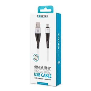 Forever USB-C kábel 1m shark biely textilný - Prepojovací kábel 2A