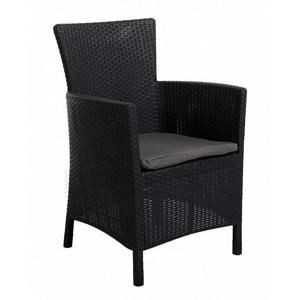 TOPGARDEN MONTANA AG 215526 AN 5004216 - záhradná stolička, plast-ratan antracit, s poduškou šedej farby.