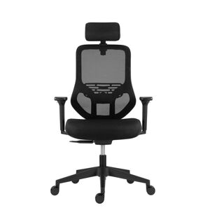 ATOMIC CI - Kancelárska stolička s opierkou hlavy, čierna látka sedák / čierna sieťovina operadlo