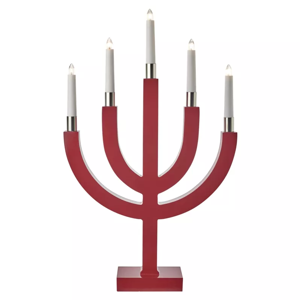 Emos Svietnik drevený, červený, päťramenný na 5 žiaroviek E10, 35×67cm, vnútorný, teplá biela ZY2220 - Vianočná dekorácia