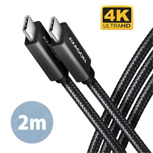 AXAGON kábel USB-C to USB-C PD 100W 5A, 4K, 2m čierny pletený - prepojovací kábel USB-C 100W