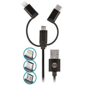 Forever 3v1 USB kábel microUSB/UCB-C/lightning 1m čierny - Prepojovací kábel 1.5A