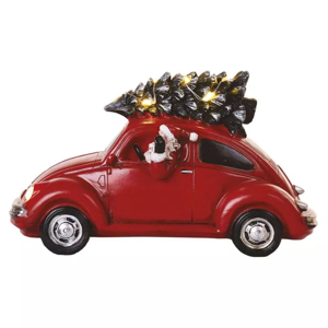 Emos LED červené auto so Santom, 12.5cm, 3x AA, vnútorná, teplá biela DCLW08 - Vianočná dekorácia