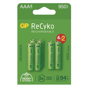 GP ReCyko HR03 (AAA) 950mAh 4+2ks - Nabíjacia batéria