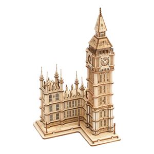 RoboTime drevené 3D puzzle hodinová veža Big Ben svietiaci TG507 - 3D skladačka