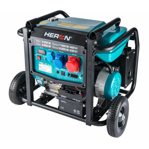 HERON 8896147 - Elektrocentrála rámová benzínová 3F, 8,2kW/7,5kW, podvozok, elektrický štart