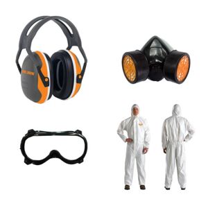 RURIS 10310219 - Súprava ochranných pomôcok k rosiču, sluchátka, okuliare, maska, overal