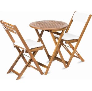 FIELDMANN   FDZN 4003-T  + VYHRAJ PEUGEOT 208 - Balkónový drevený set CAROL-T, kruhový stolík 60 x 60 cm, 2 ks stoličiek s poduškami