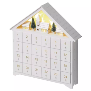 Emos LED adventný kalendár drevený, 35x33cm, 2xAA, vnútorný, teplá biela, časovač DCWW02 - Vianočná dekorácia