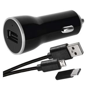 Emos USB adaptér do auta 2.1A + micro UBS kábel + redukcia USB-C - Univerzálny USB adaptér do auta