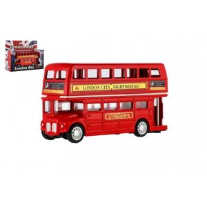Teddies Autobus "Londýn" červený poschodový kov/plast 12cm na spätné natiahnutie v krabičke 00861215