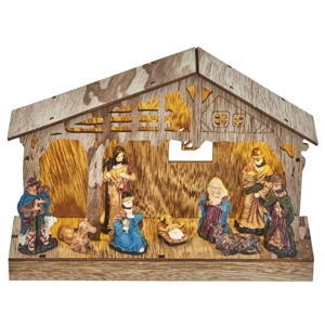 Emos LED vianočný betlehem drevený 19cm, 3x AA, vnútorný, teplá biela, časovač DCWW14 - Vianočná dekorácia